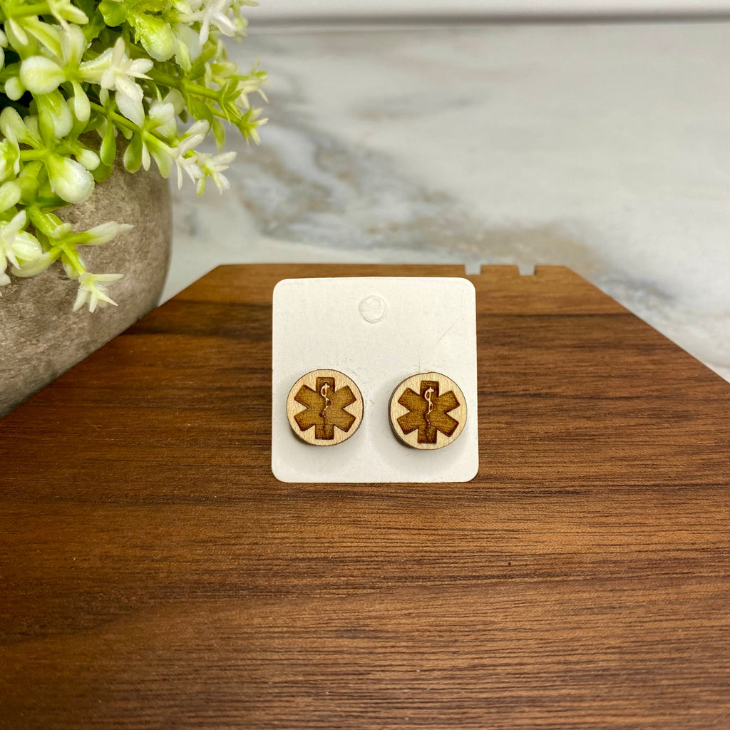 Wooden Stud Earrings - Medical Ambulance/EMS