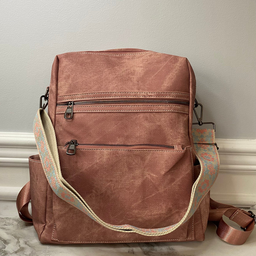 Denim Suede Brooke Backpack + Pouch