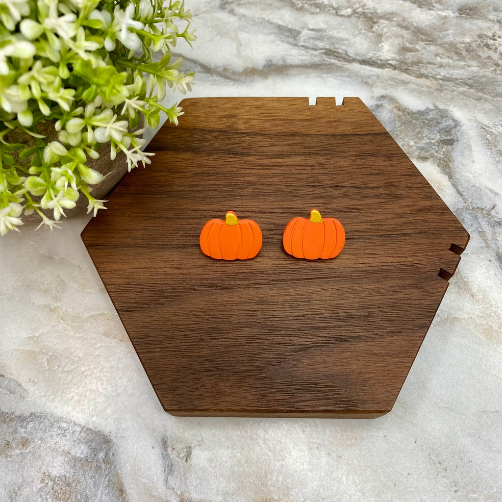 Acrylic Stud Earrings - Halloween - Dark Orange Pumpkin