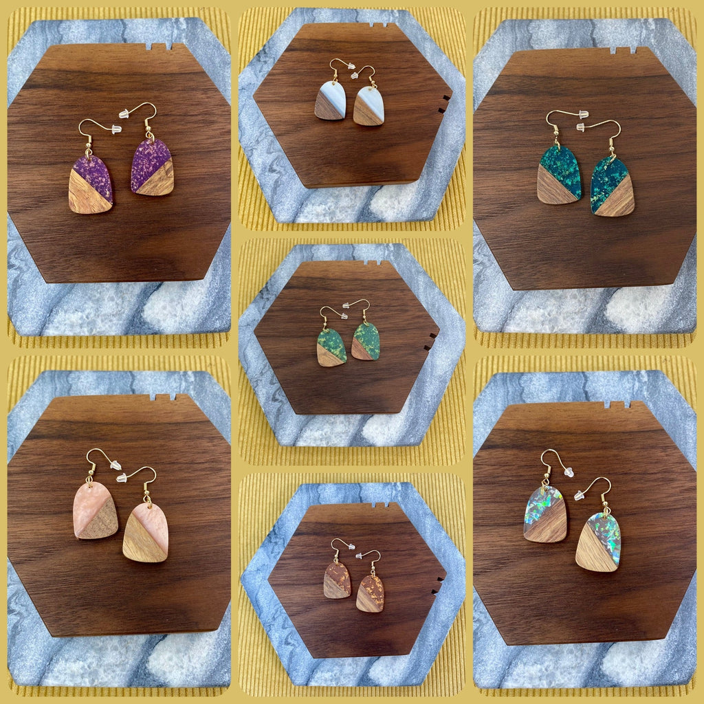 Dangle Earring - Wood & Acrylic - Bell-Shaped