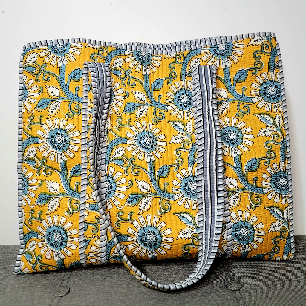 Yellow & Blue Floral Tote Bag