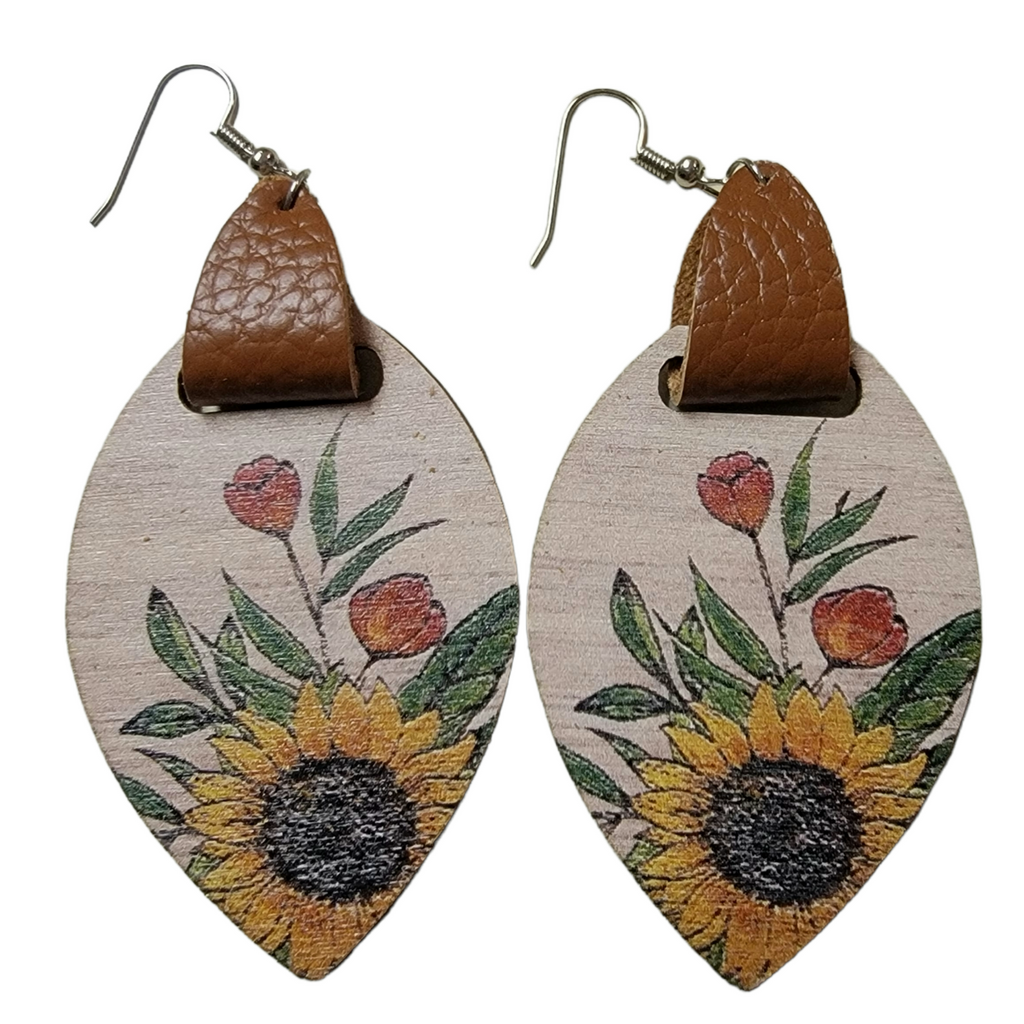 Wooden Leaf & Faux Leather Cutout - Floral